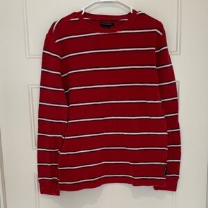 Banana Republic Red and White Striped Thermal Knit Top